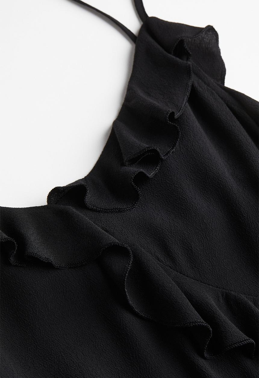 H&M - Flounce-trimmed crêpe dress - black
