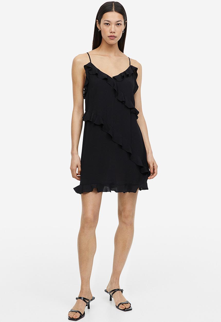 H&M - Flounce-trimmed crêpe dress - black