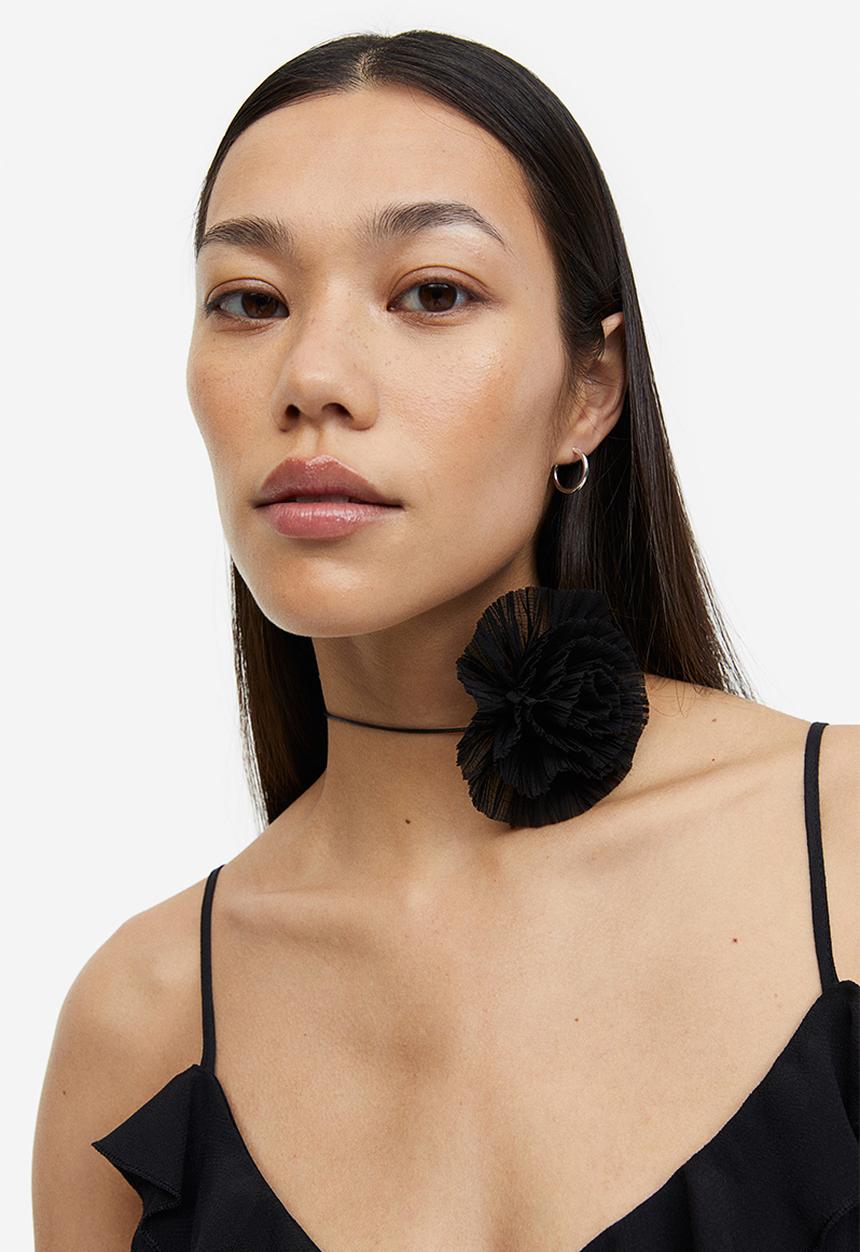 H&M - Flounce-trimmed crêpe dress - black