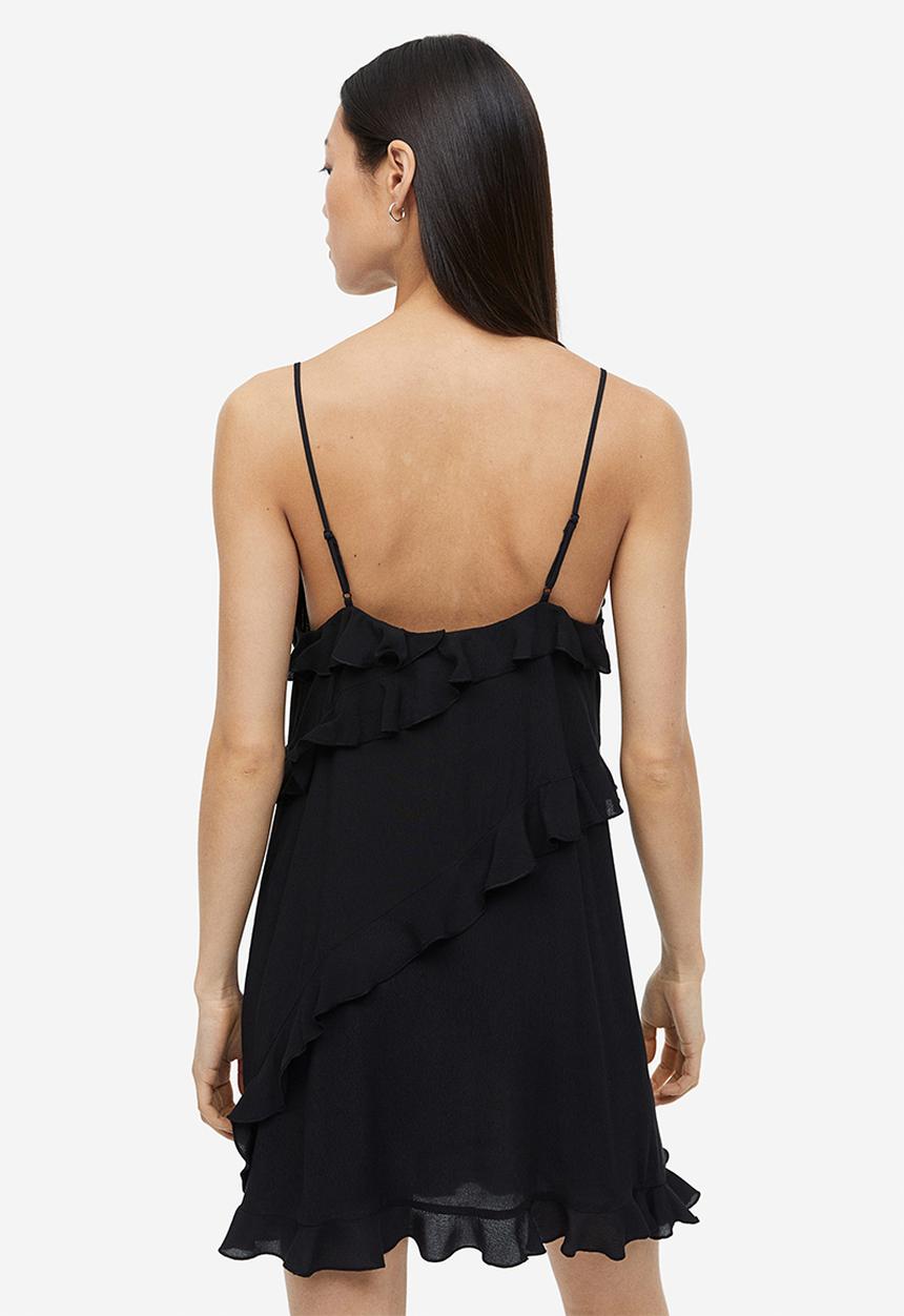 H&M - Flounce-trimmed crêpe dress - black