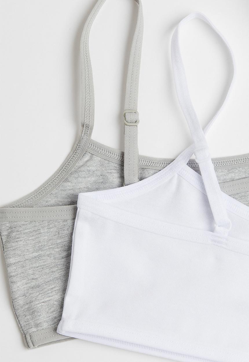H&M - 2-pack jersey tops - grey & white 