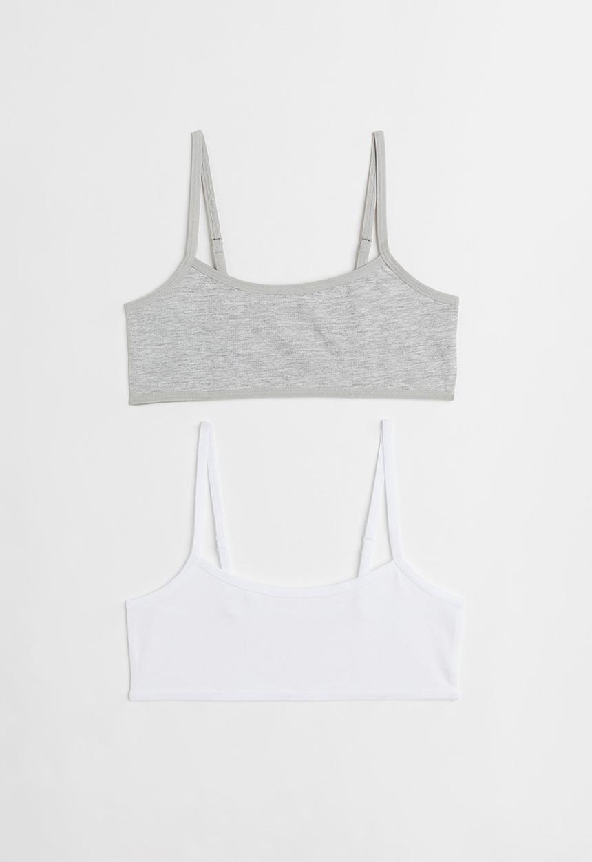 H&M - 2-pack jersey tops - grey & white 