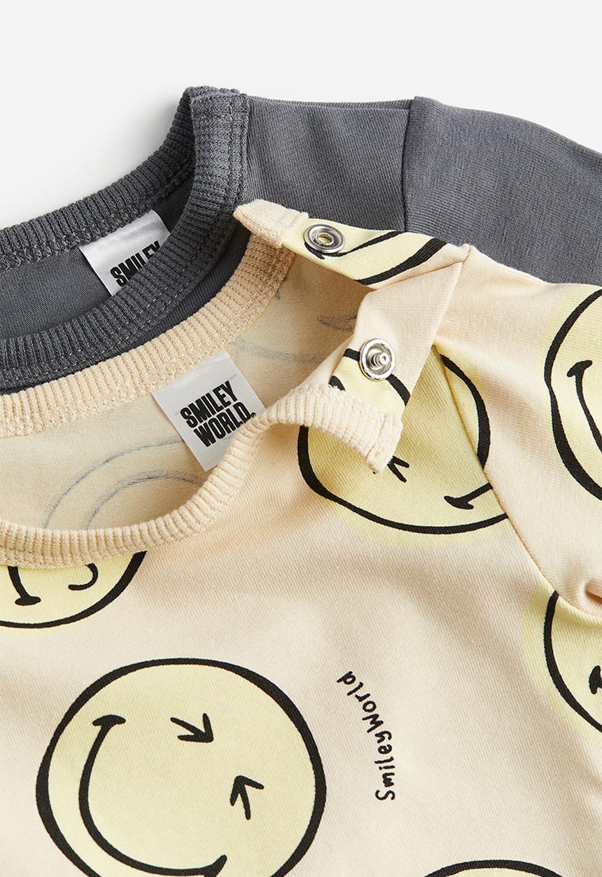 H&M - 2-pack long-sleeved bodysuits - dark grey smileyworld®
