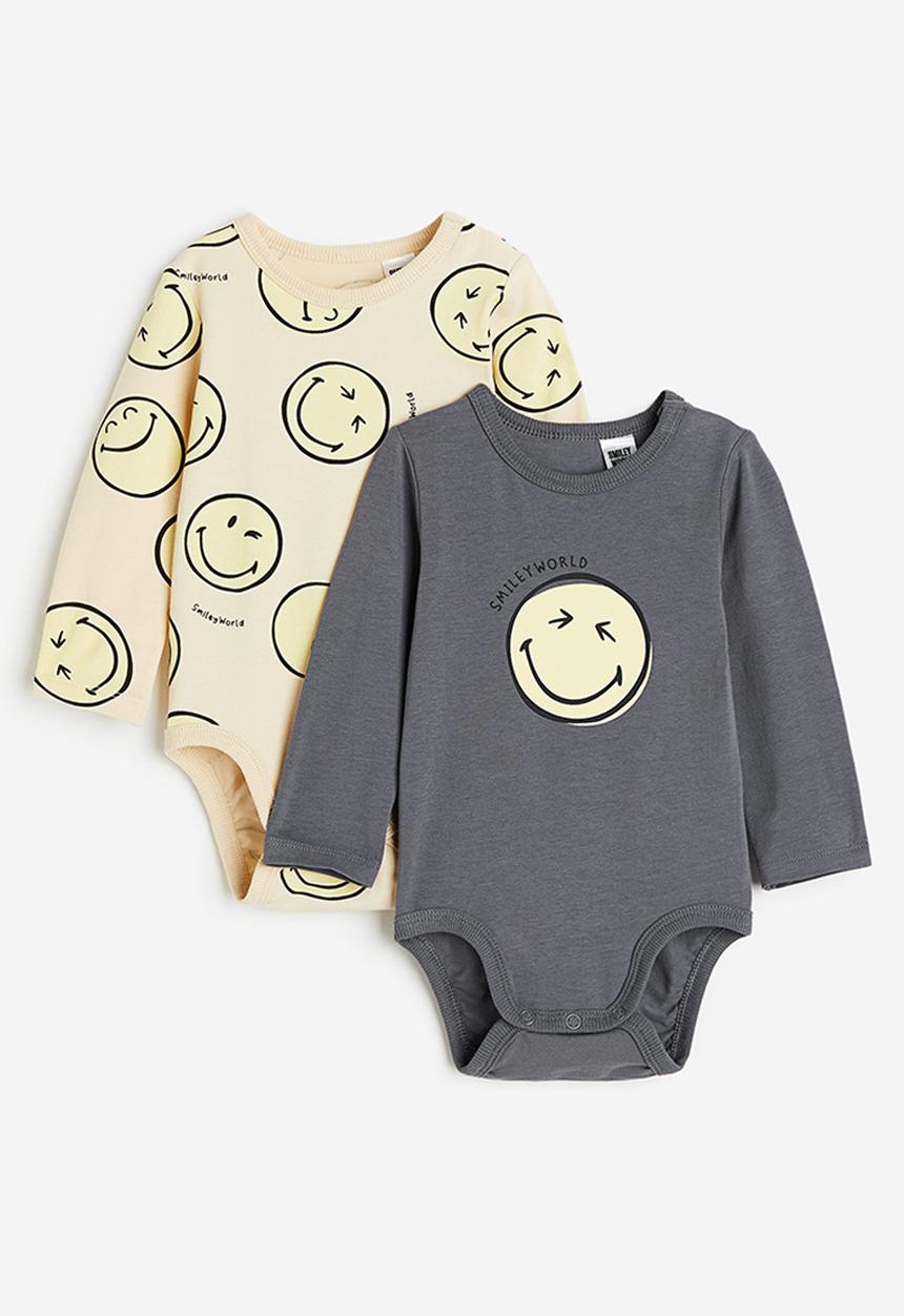 H&M - 2-pack long-sleeved bodysuits - dark grey smileyworld®