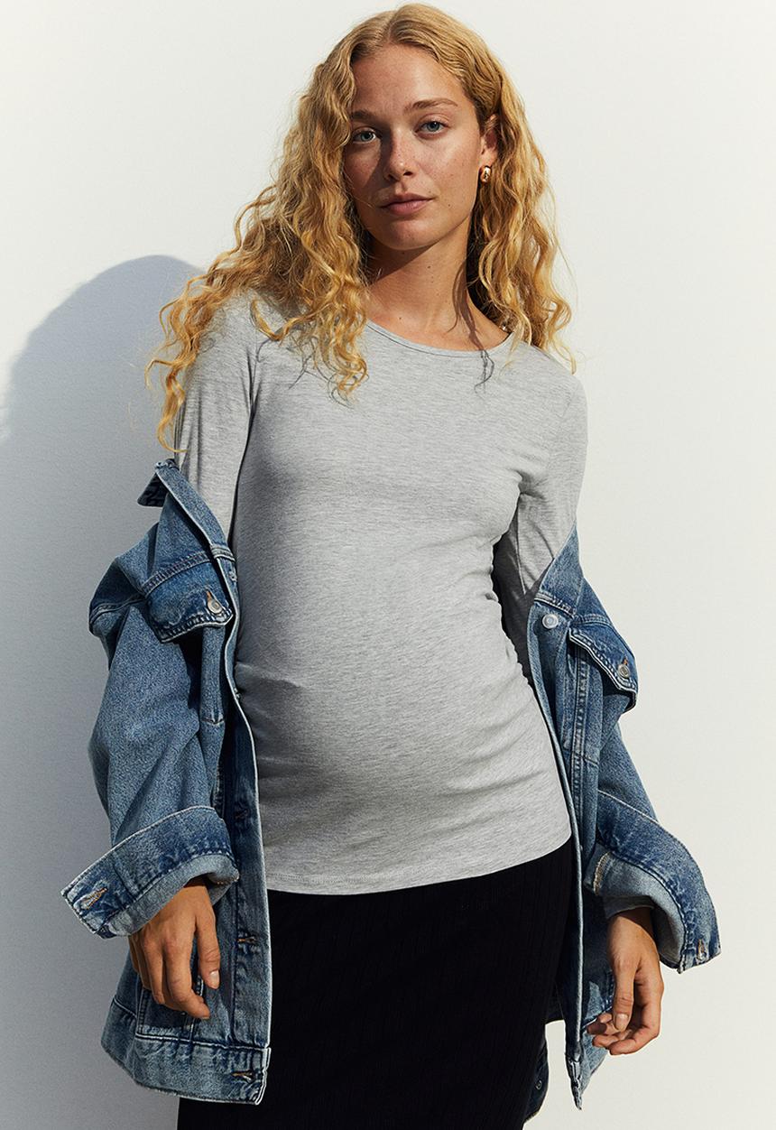 H&M - Mama cotton jersey top - light grey marl 