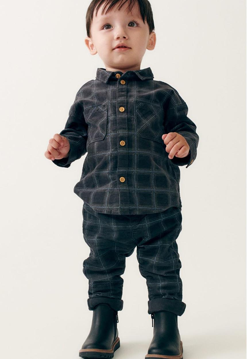 H&M - Cotton corduroy shirt - dark grey checked