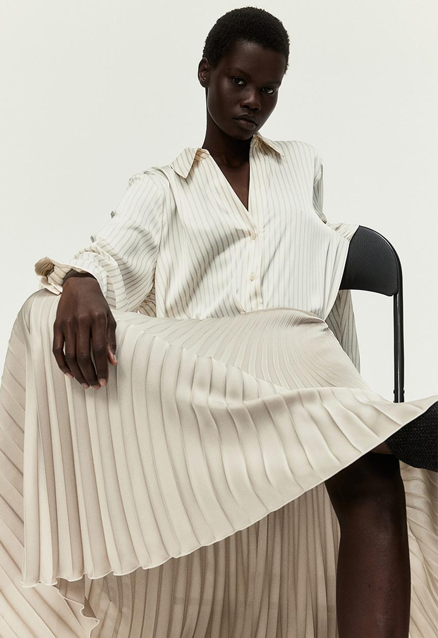 H&M - Pleated satin skirt - beige