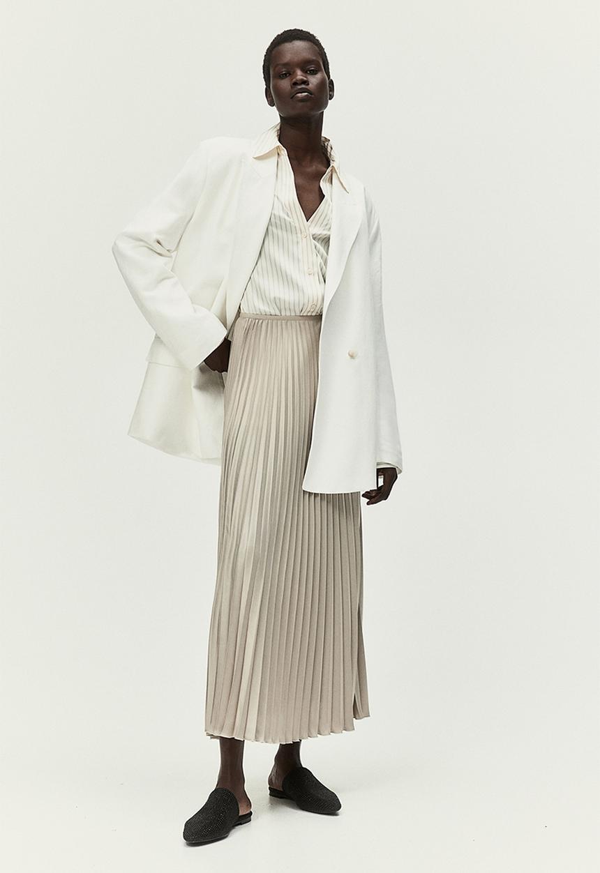 H&M - Pleated satin skirt - beige