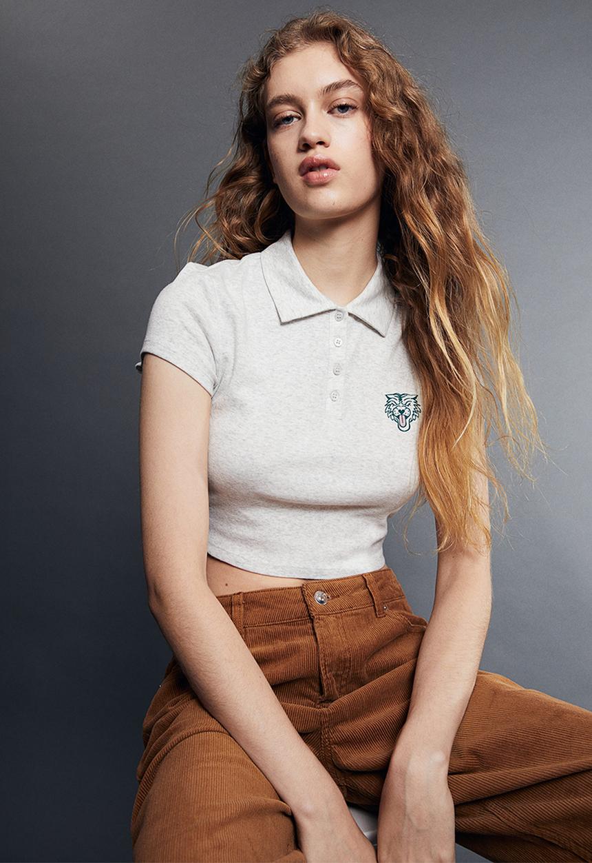 H&M - Cropped polo shirt - grey