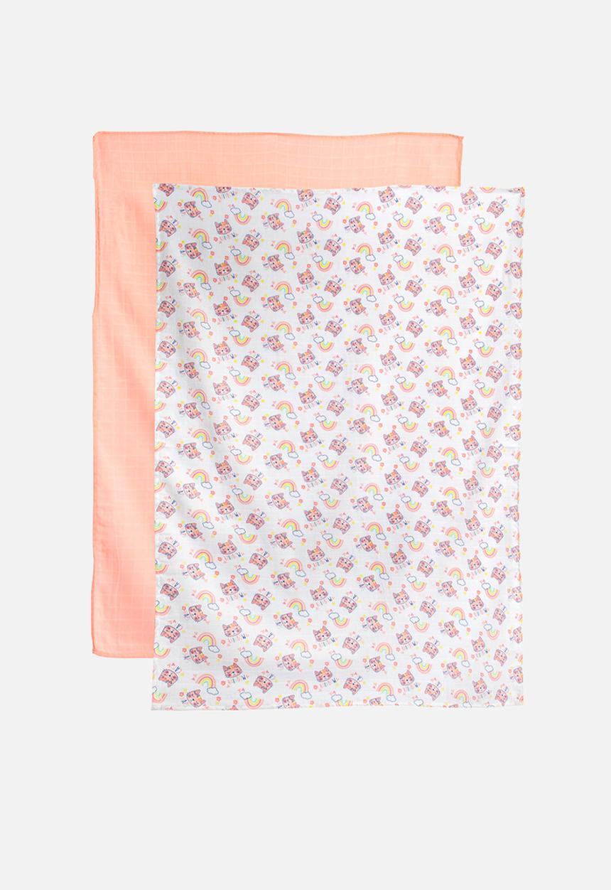 The Character Group (Legacy) - Rainbow 2 pack muslin blanket - pink