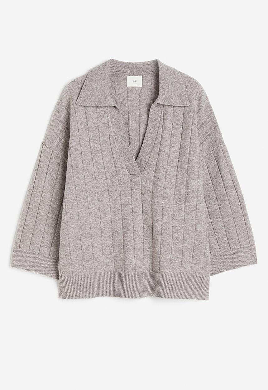 H&M - Collared rib-knit jumper - beige
