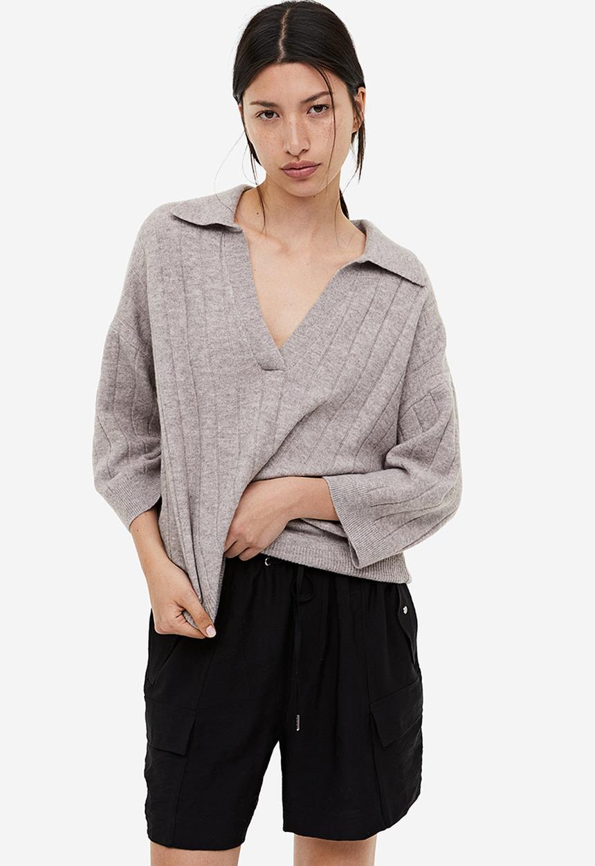 H&M - Collared rib-knit jumper - beige
