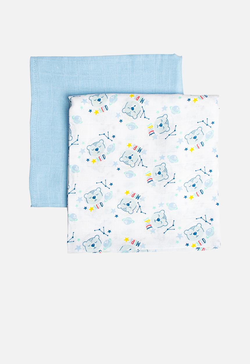 Character Group - Space bear 2 pack muslin blanket - blue