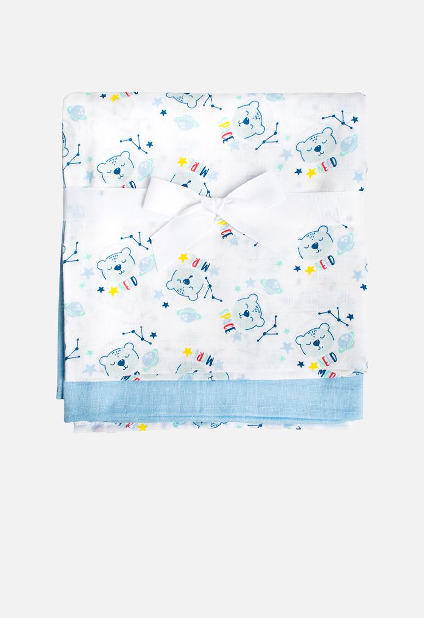 Character Group - Space bear 2 pack muslin blanket - blue