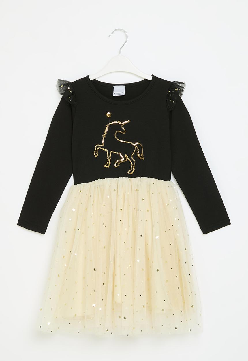 Pop Candy - Unicorn print mesh dress - ecru & black