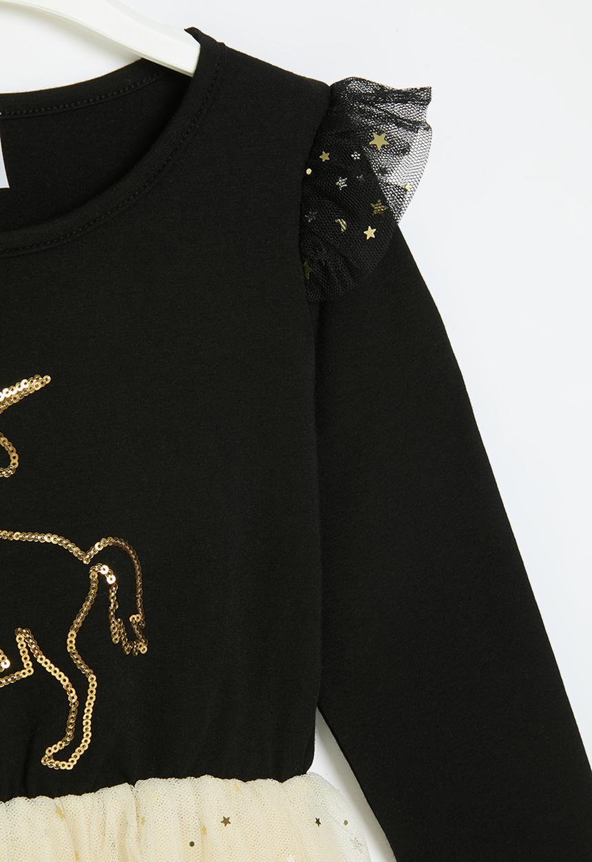 Pop Candy - Unicorn print mesh dress - ecru & black