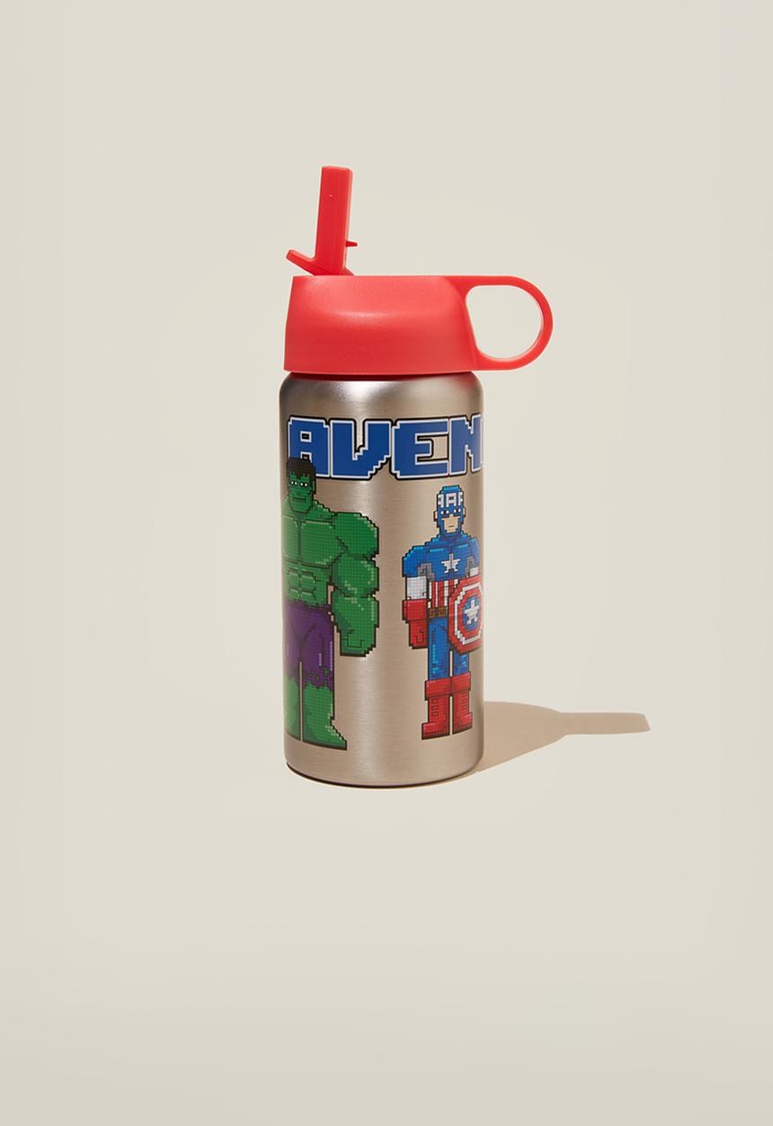 Cotton On - Kids metal drink bottle - lcn mar avengers/silver