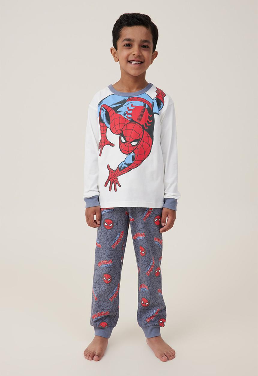 Cotton On - Ace long sleeve pyjama set licensed - lcn mar vanilla/spiderman crawl