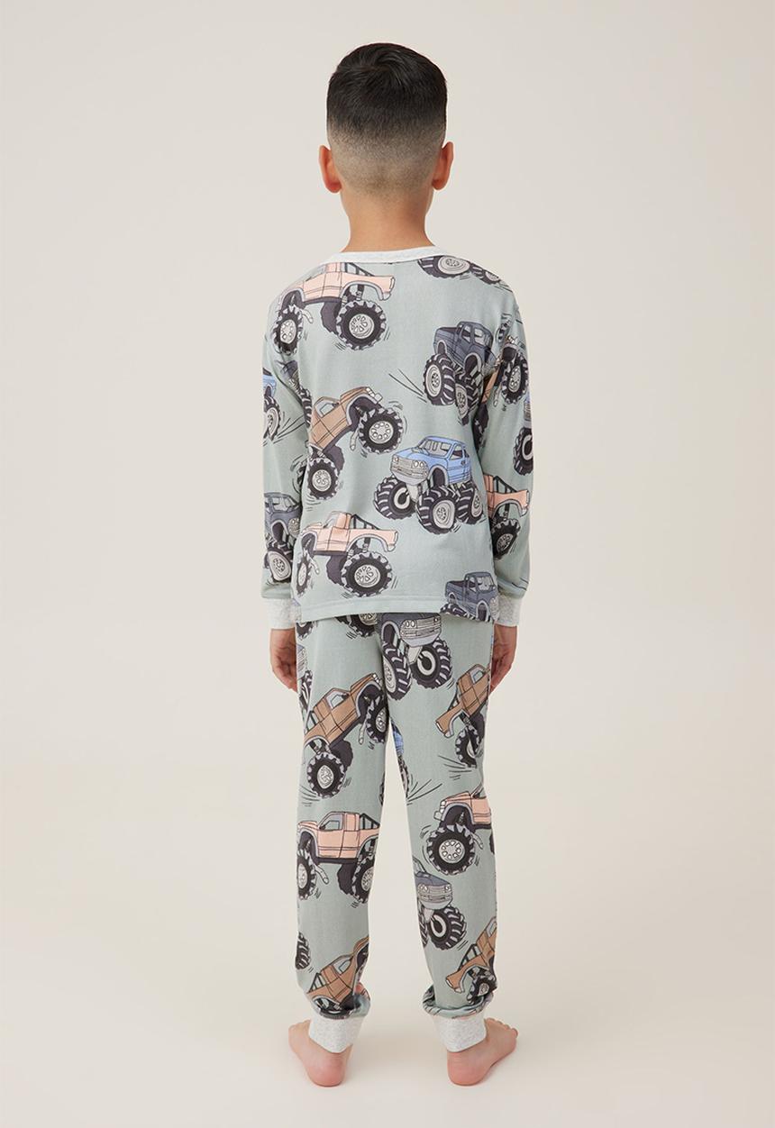 Cotton On - Chuck long sleeve pyjama set - stone green/monster trucks