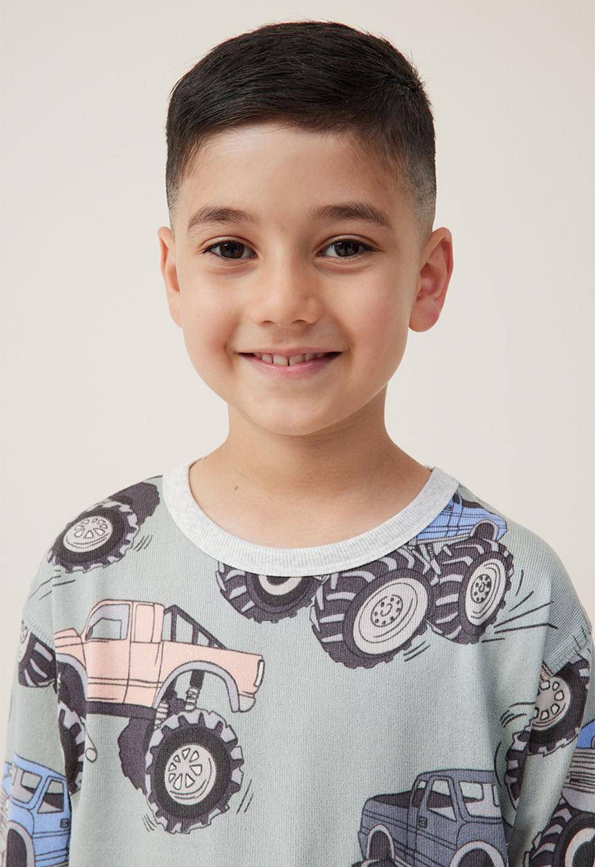 Cotton On - Chuck long sleeve pyjama set - stone green/monster trucks