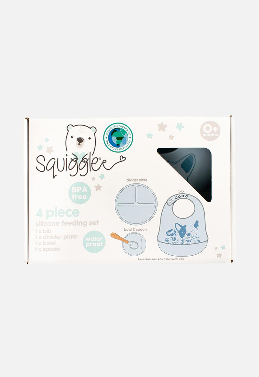 Character Group - Doggy 4pc silicone feeding set: bib/ spoon/ bowl & divider plate  - blue