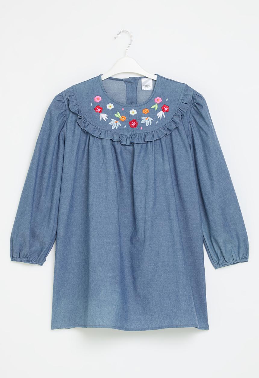 Pop Candy - Embroidered denim dress - blue