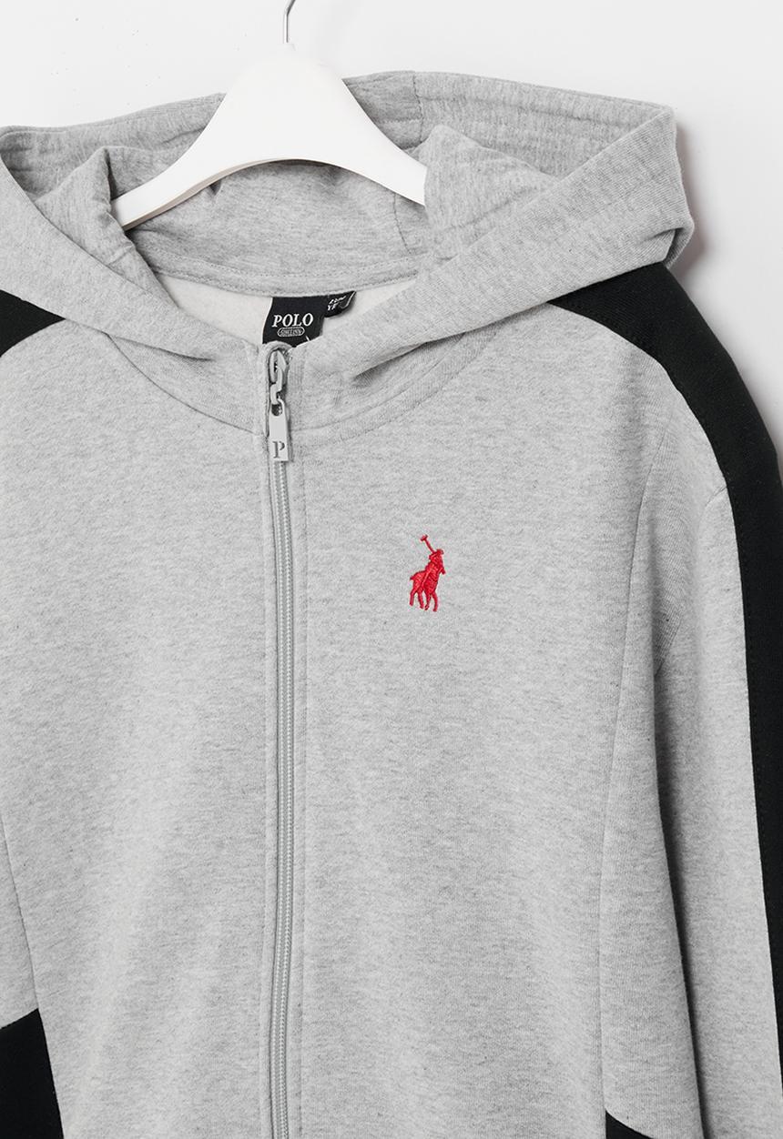 POLO - Boys griffin colour blocked zip thru hoody - grey