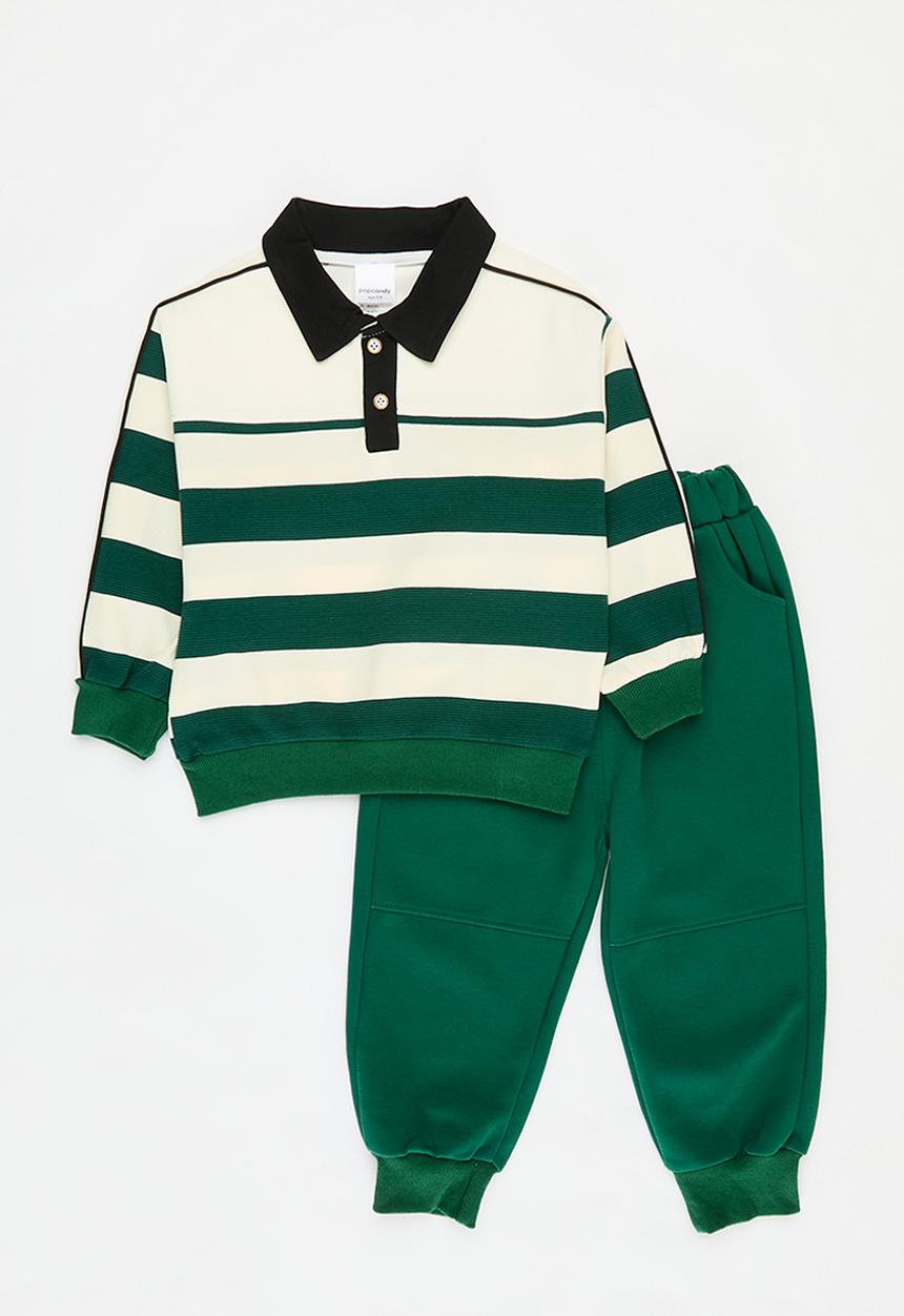 Pop Candy - Striped top and pant set - green & white