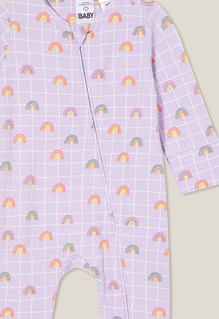 Cotton On - The long sleeve zip romper - vintage lilac/sketchy grid rainbow
