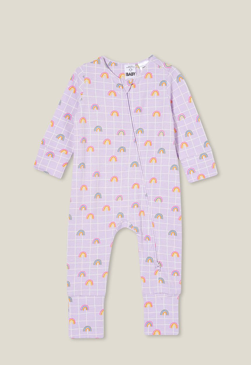 Cotton On - The long sleeve zip romper - vintage lilac/sketchy grid rainbow