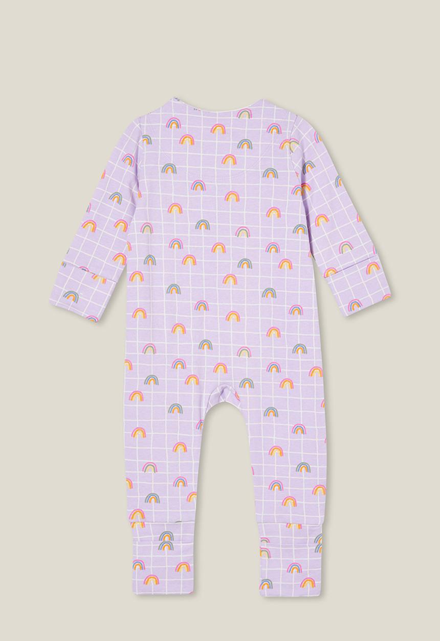 Cotton On - The long sleeve zip romper - vintage lilac/sketchy grid rainbow