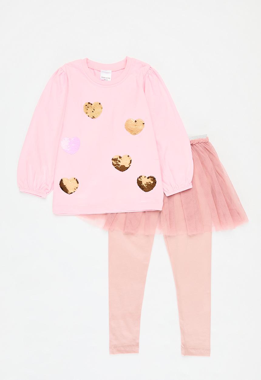 Pop Candy - Heart embroidery top and bottom set - pink