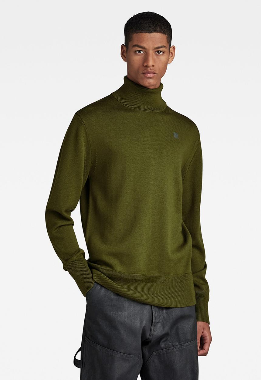G-STAR - Premium core turtle knit Washable merino knit - dark olive