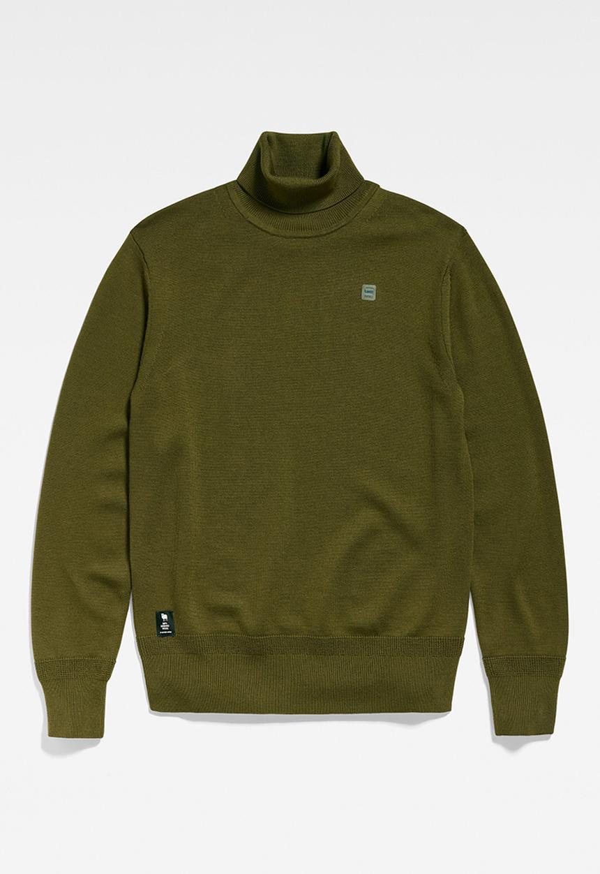 G-STAR - Premium core turtle knit Washable merino knit - dark olive