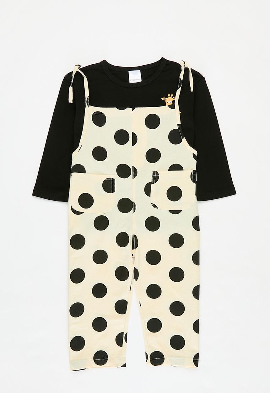 Pop Candy - Polka dot dungaree and top set - black & white