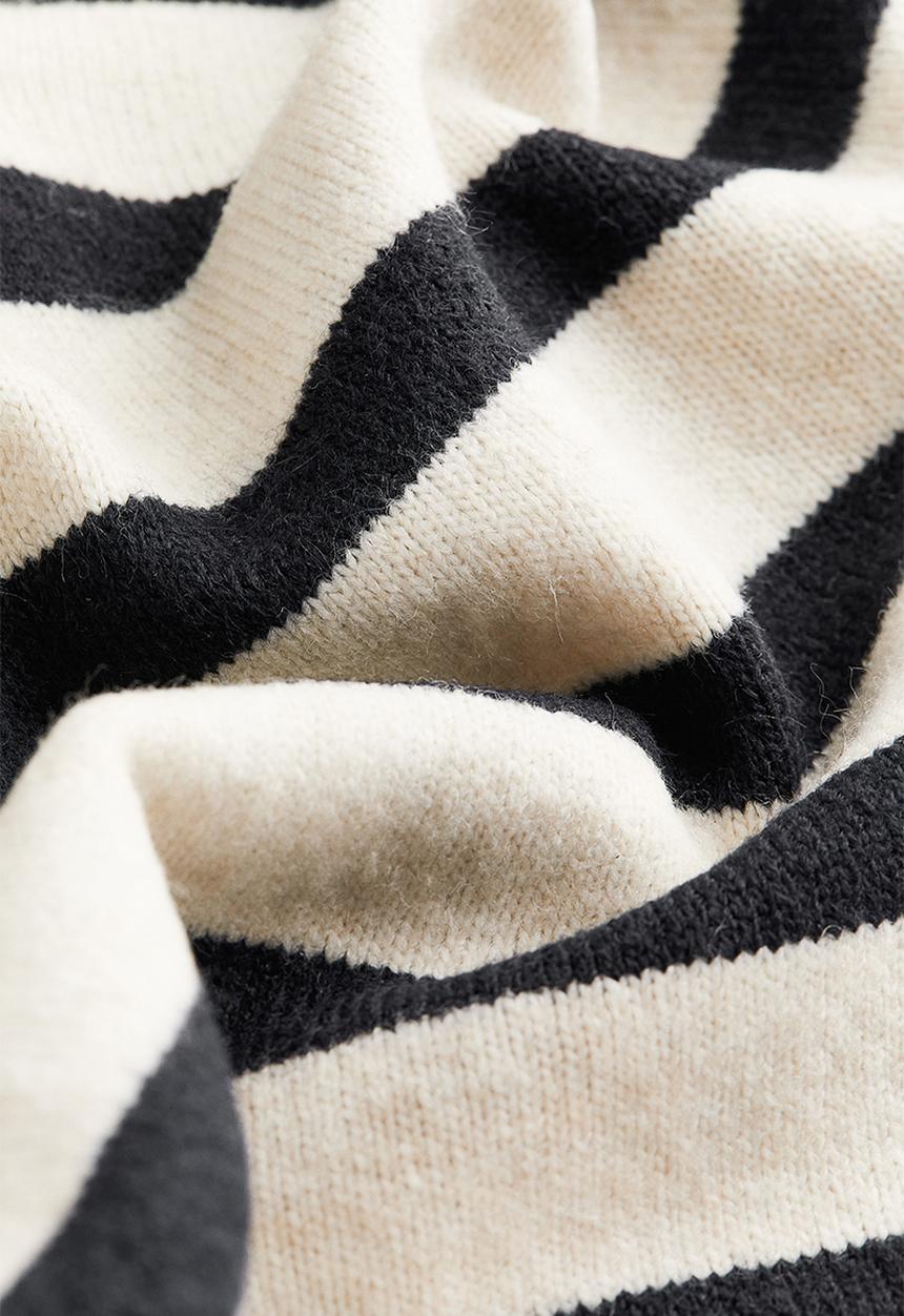 H&M - Fine-knit collared jumper - light beige/striped