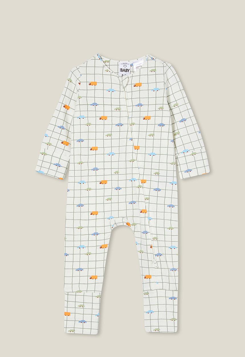 Cotton On - The long sleeve zip romper - vanilla/car sketchy grid