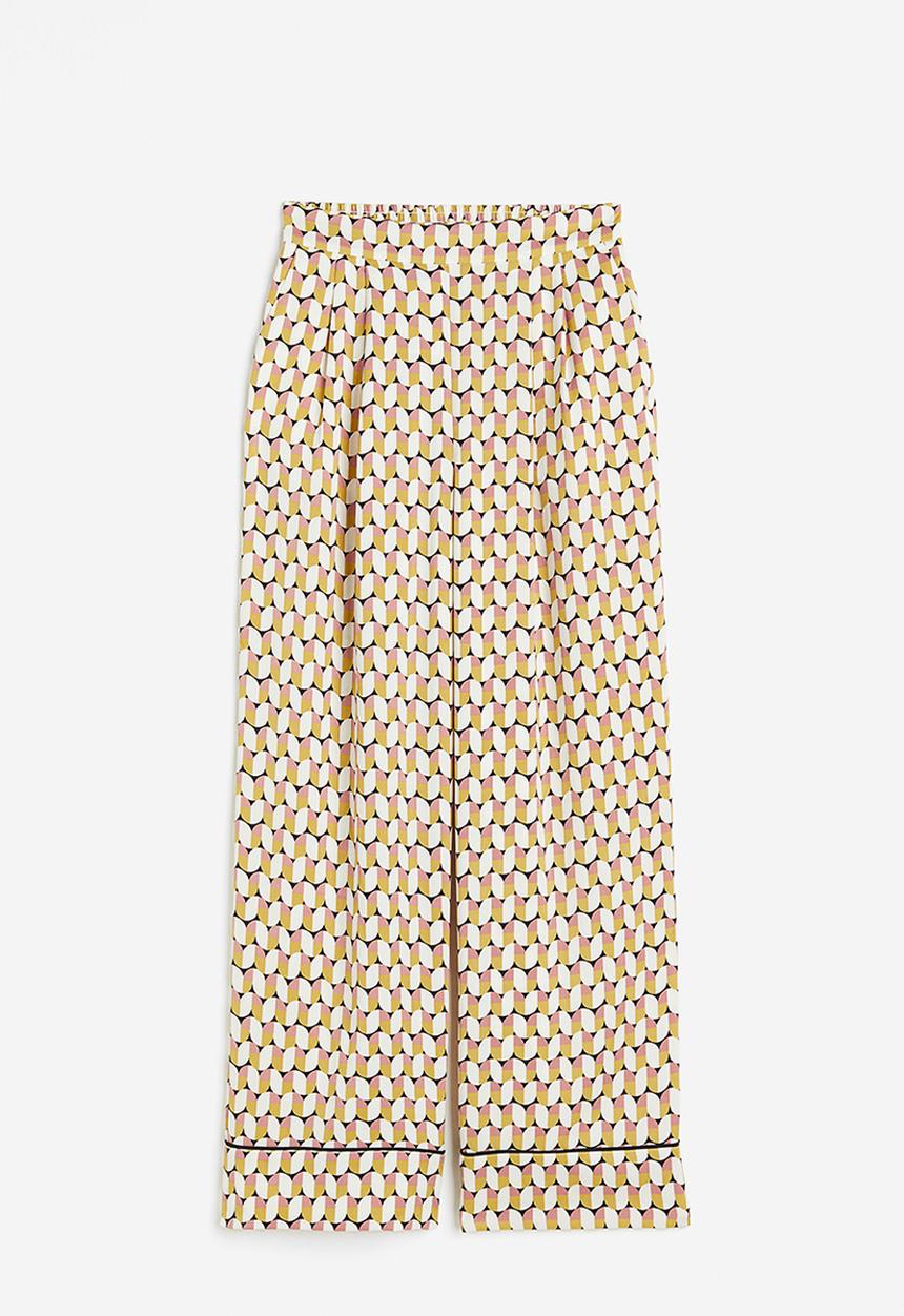 H&M - Wide satin trousers - yellow/patterned
