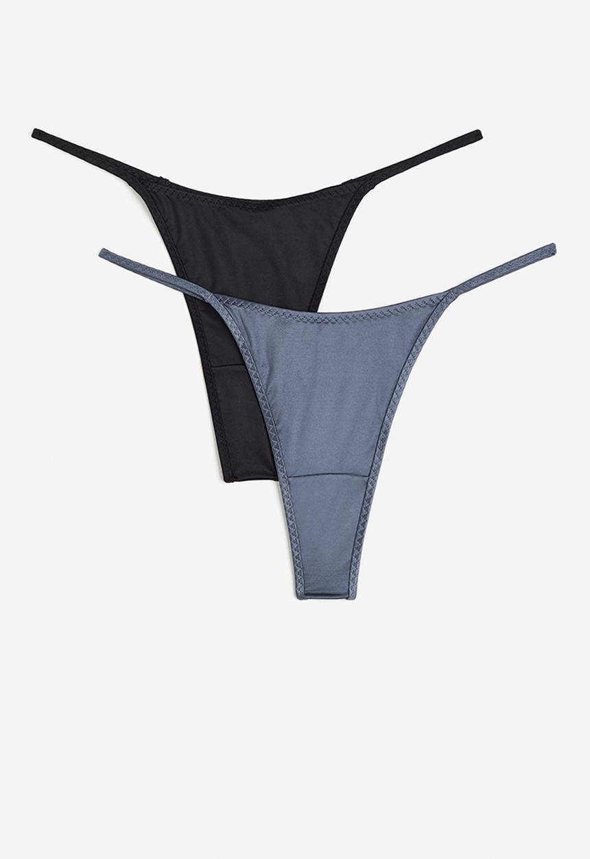 H&M - 2-pack satin thong briefs - blue, black