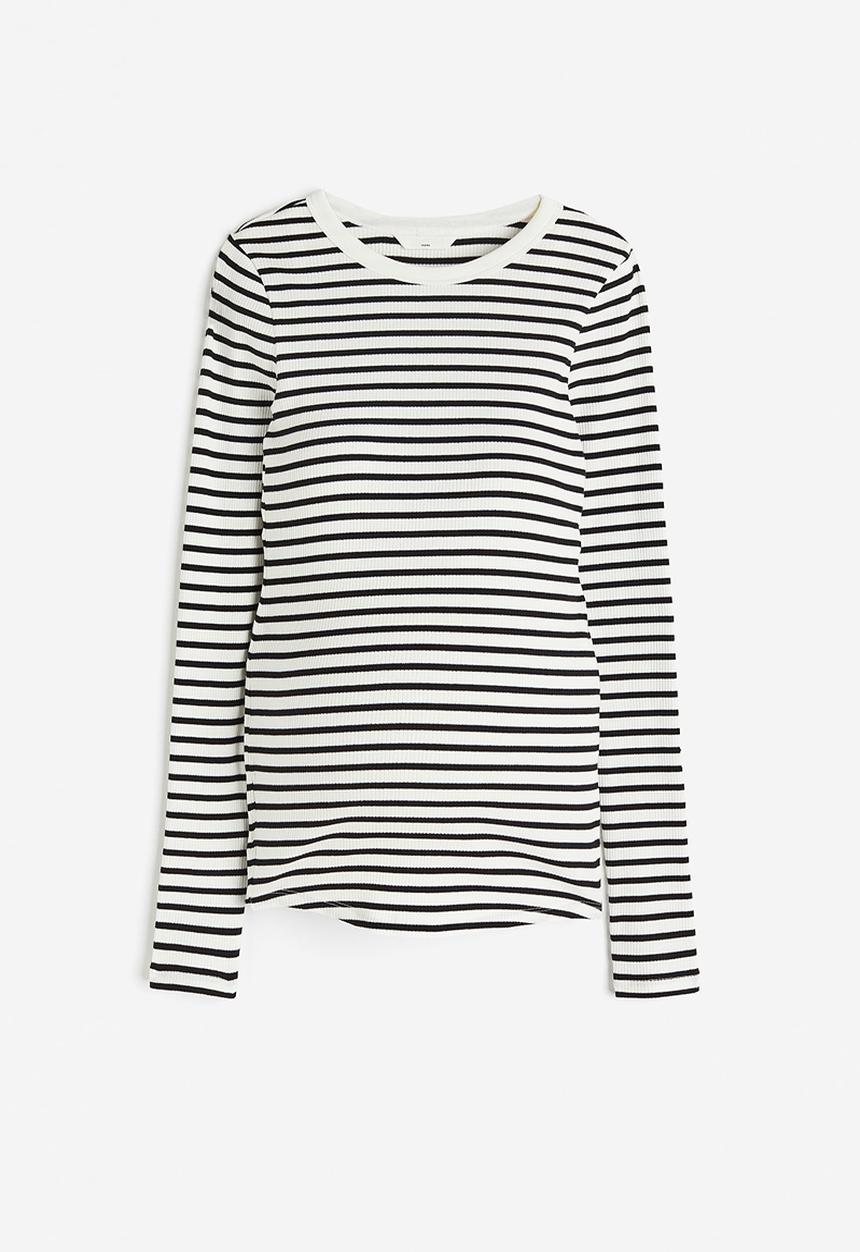 H&M - Mama ribbed jersey top - white/striped