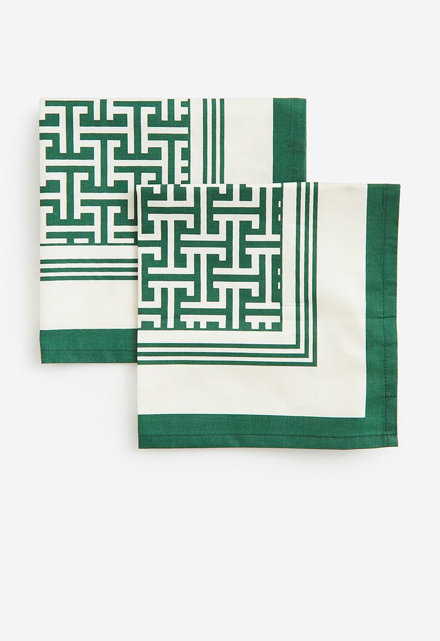 H&M - 2 pack cotton sateen napkins - green patterned 