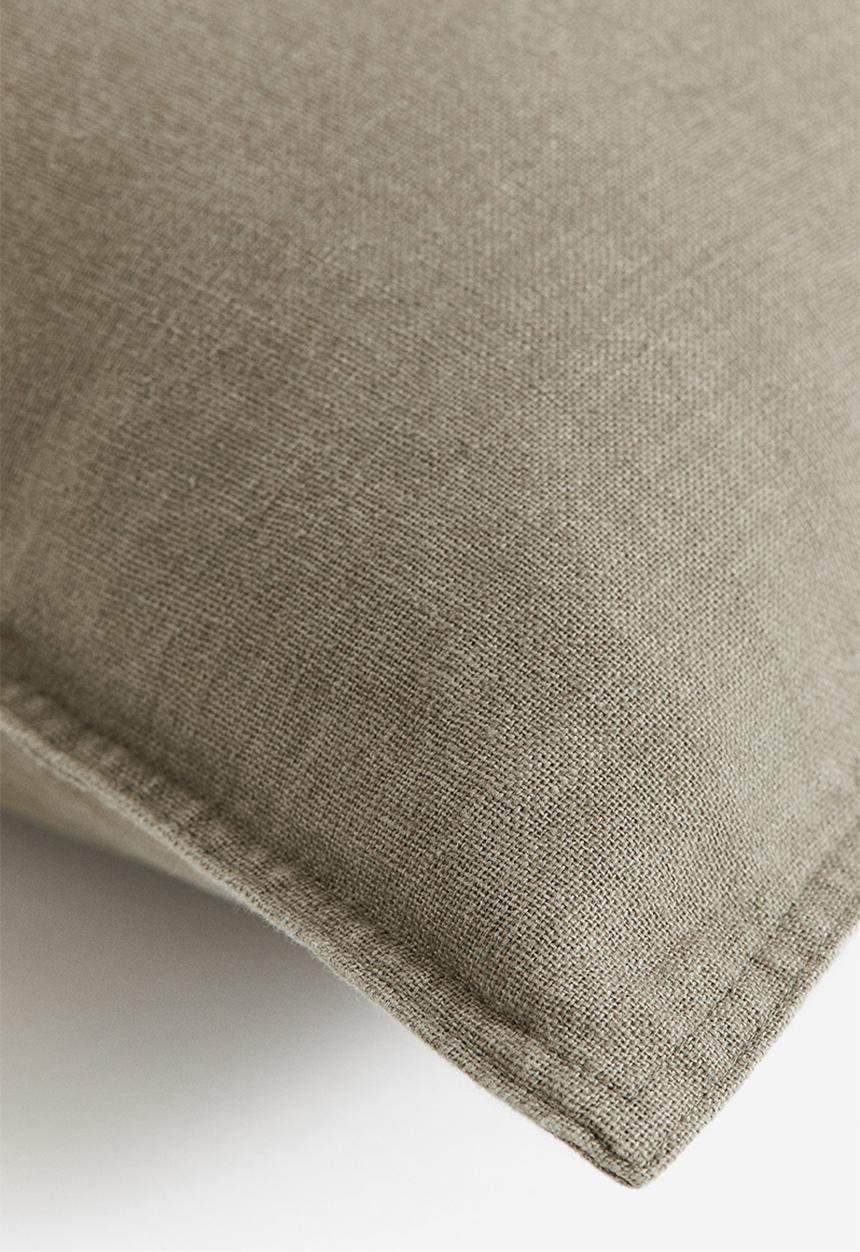 H&M - Linen-blend cushion cover - dark khaki green