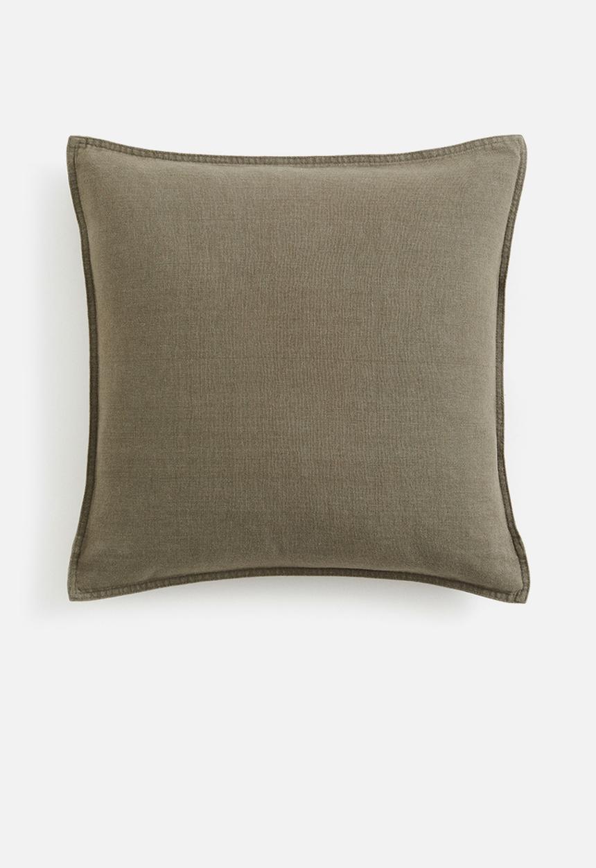 H&M - Linen-blend cushion cover - dark khaki green