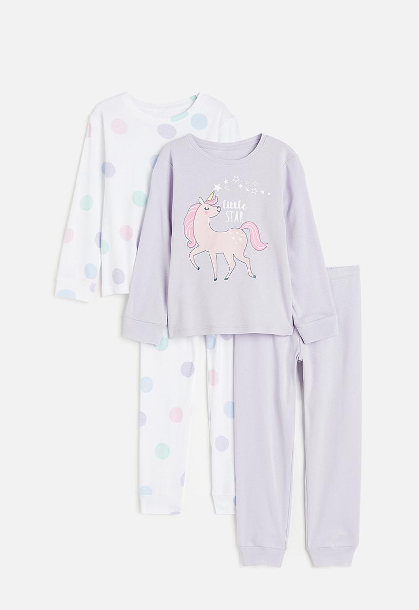 H&M - 2 pack jersey pyjamas - purple multi & white