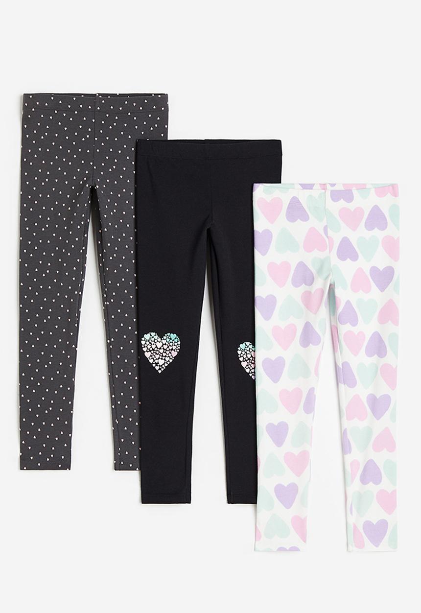 H&M - 3-pack leggings - black & grey multi
