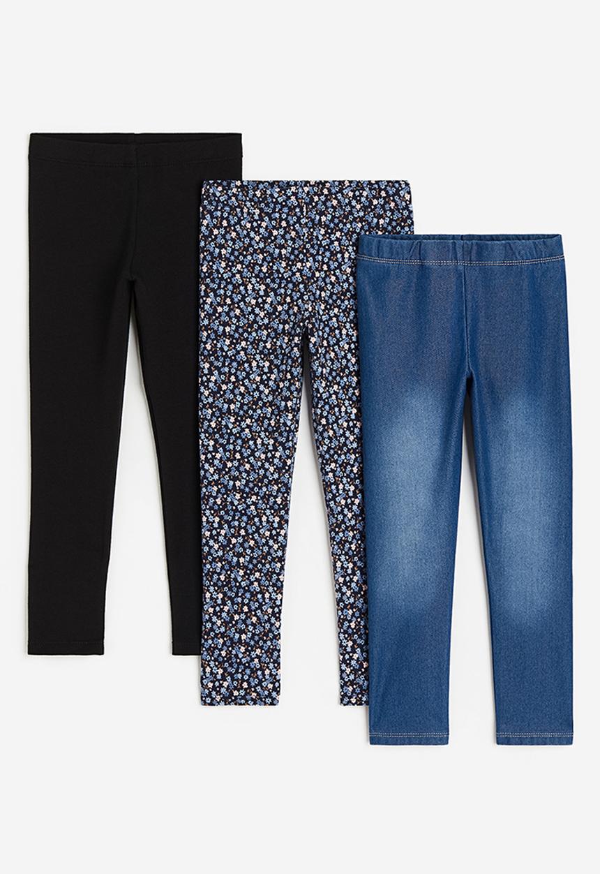 H&M - 3 pack cotton leggings - black & blue multi