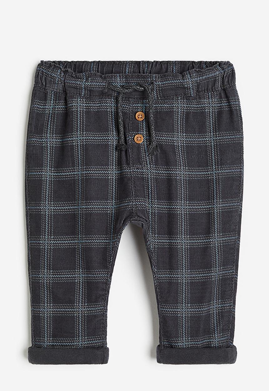 H&M - Fully lined corduroy trousers - dark grey checked