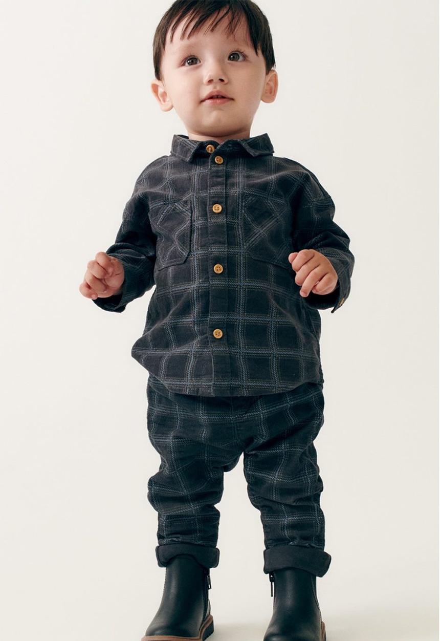 H&M - Fully lined corduroy trousers - dark grey checked