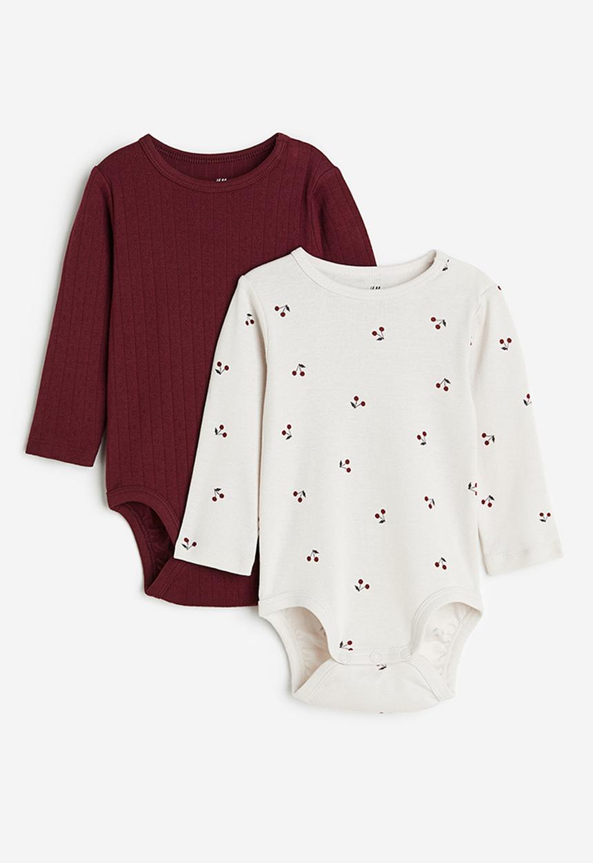 H&M - 2-Pack long-sleeved bodysuits - dark red & cherries