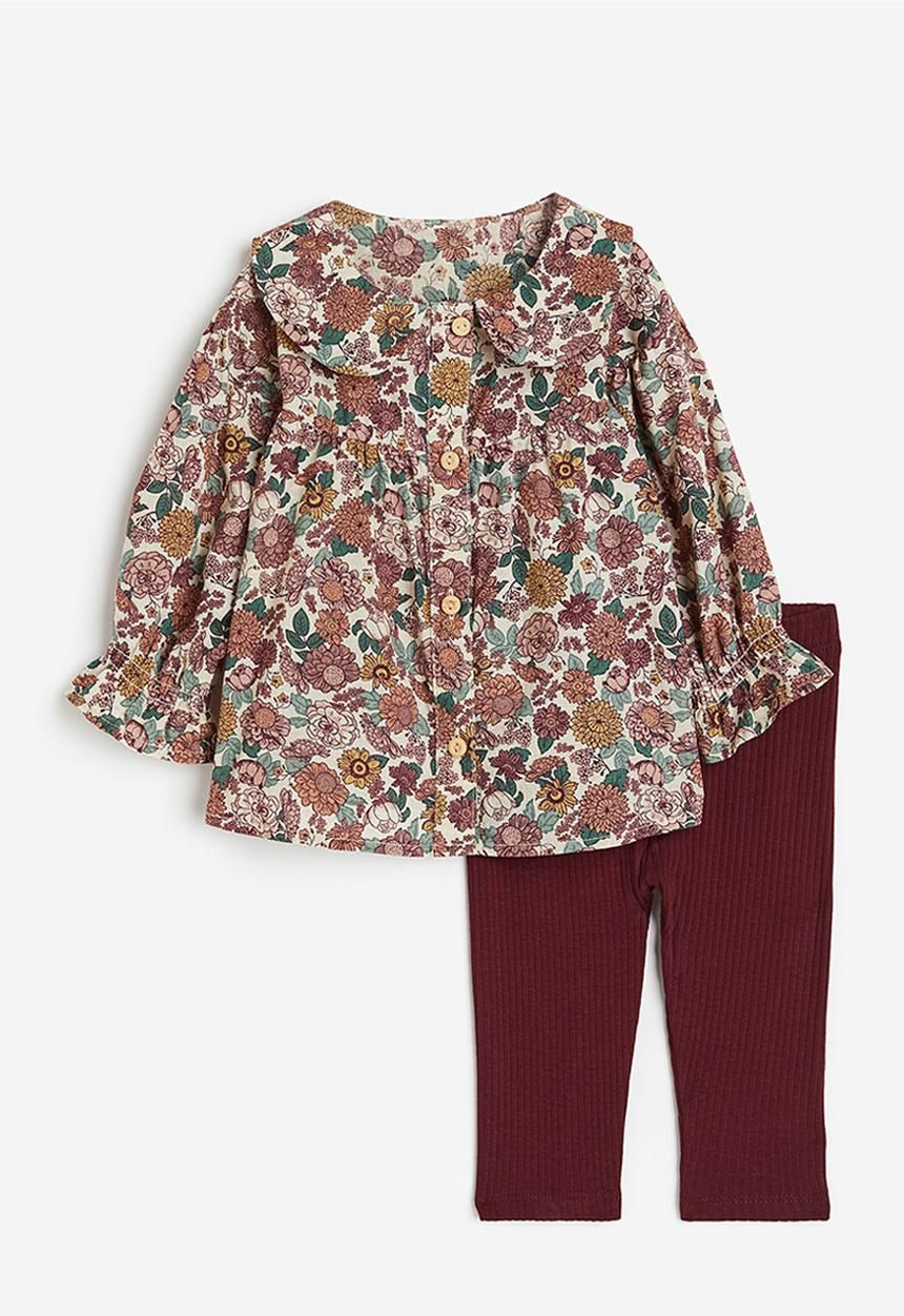 H&M - 2-Piece cotton set - dark red floral